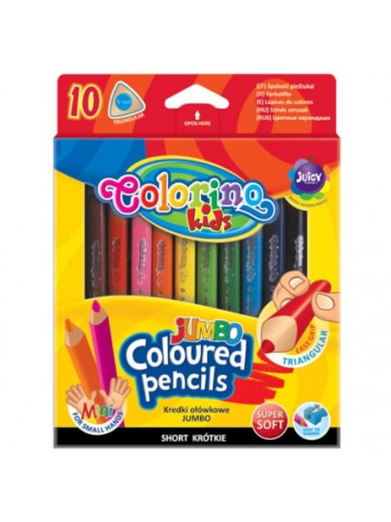 Spalvoti pieštukai Colorino Kids JUMBO, trikampiai 10 spalvų Spalvoti pieštukai Colorino Kids JUMBO, trikampiai 10 spalvų