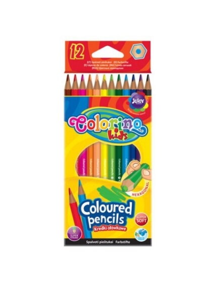 Spalvoti pieštukai Colorino Kids šešiakampiai, 12 spalvų Spalvoti pieštukai Colorino Kids šešiakampiai, 12 spalvų