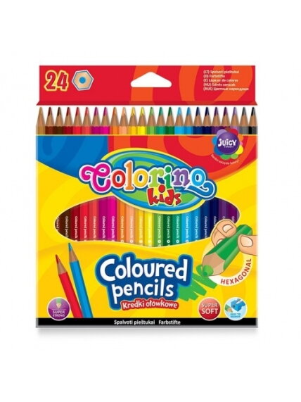 Spalvoti pieštukai Colorino Kids šešiakampiai, 24 spalvų Spalvoti pieštukai Colorino Kids šešiakampiai, 24 spalvų