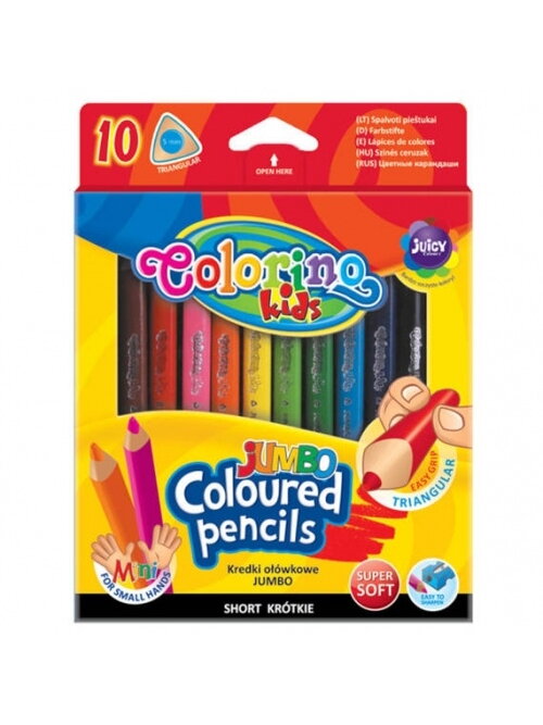 Spalvoti pieštukai Colorino Kids JUMBO, trikampiai 10 spalvų Spalvoti pieštukai Colorino Kids JUMBO, trikampiai 10 spalvų