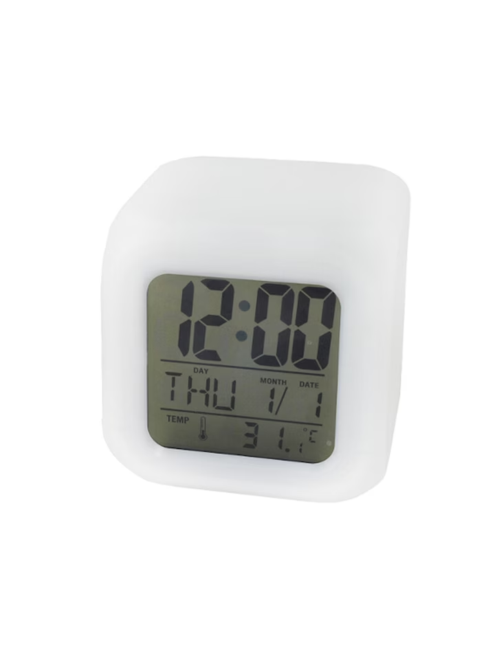Spalvą keičiantis žadintuvas Iso Trade, LCD, 7,5x7,5 cm, baltas