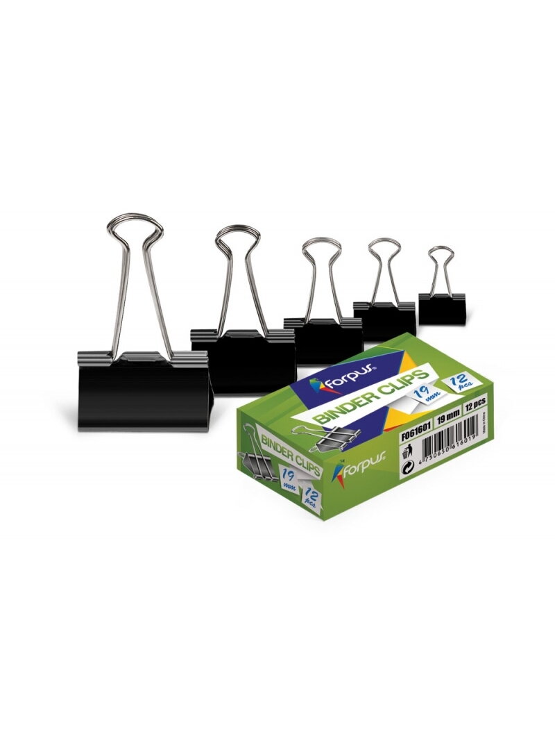 Spaustukai Forpus, 19mm, juodi 12vnt Spaustukai Forpus, 19mm, juodi 12vnt