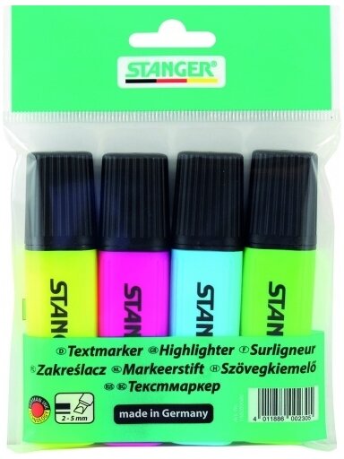 Stanger Teksto žymekliai 1-5 mm, 4 spalvų rinkinys 180009000