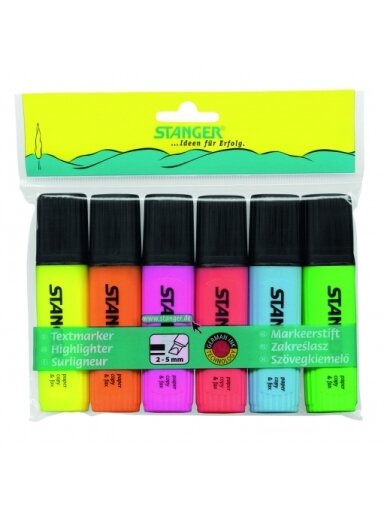 Stanger Teksto žymekliai 1-5 mm, 6 spalvų rinkinys 180008000