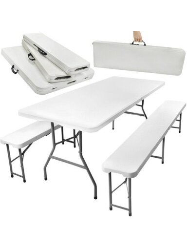 Sulankstomas sodo stalas 180 cm + 2 suolai Sulankstomas sodo stalas 180 cm + 2 suolai