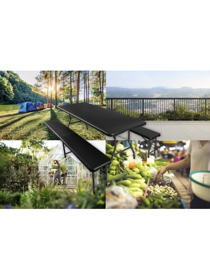 Sulankstomas sodo stalas 180 cm + 2 suolai - juodi 13 Sulankstomas sodo stalas 180 cm + 2 suolai - juodi 13