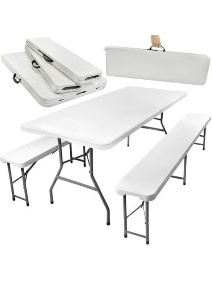 Sulankstomas sodo stalas 180 cm + 2 suolai Sulankstomas sodo stalas 180 cm + 2 suolai