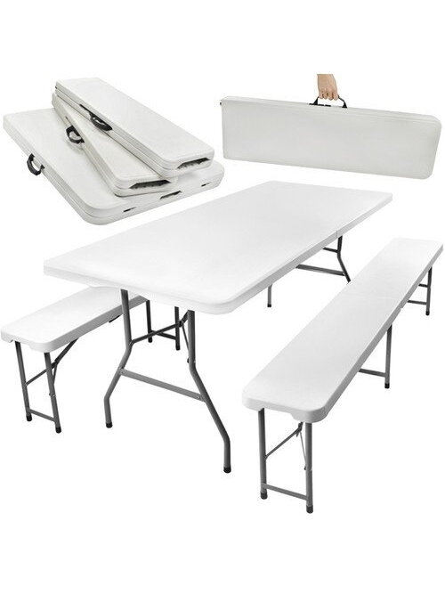Sulankstomas sodo stalas 180 cm + 2 suolai Sulankstomas sodo stalas 180 cm + 2 suolai