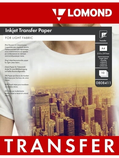 Termopernešimo popierius Lomond Thermotransfer Inkjet Paper A4, 10 lapų, šviesiems audiniams Termopernešimo popierius Lomond Thermotransfer Inkjet Paper A4, 10 lapų, šviesiems audiniams