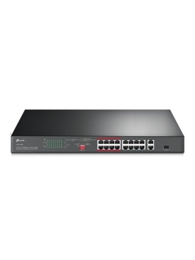 TP-Link TL-SL1218P 16-Port 10/100 Mbps + 2-Port Gigabit Rackmount Šakotuvas su 16-Port PoE+