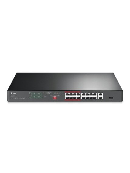 TP-Link TL-SL1218P 16-Port 10/100 Mbps + 2-Port Gigabit Rackmount Šakotuvas su 16-Port PoE+ TP-Link TL-SL1218P 16-Port 10/100 Mbps + 2-Port Gigabit Rackmount Šakotuvas su 16-Port PoE+