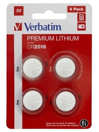 Verbatim 49531 Lithium baterijos CR2016 3V (4 vnt pakuotėje) Verbatim 49531 Lithium baterijos CR2016 3V (4 vnt pakuotėje)