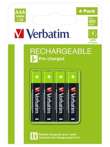 Verbatim 49514 Įkraunamos baterijos NiMH AAA HR03 950mAh (4 vnt pakuotėje)