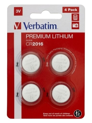 Verbatim 49531 Lithium baterijos CR2016 3V (4 vnt pakuotėje)