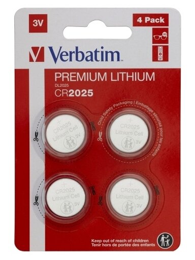 Verbatim 49532 Lithium baterijos CR2025 3V (4 vnt pakuotėje)