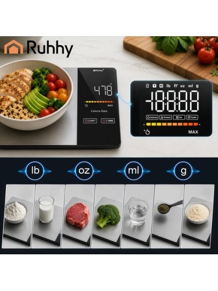 „Ruhhy 24632“ virtuvės svarstyklės su „Bluetooth“ 4 „Ruhhy 24632“ virtuvės svarstyklės su „Bluetooth“ 4