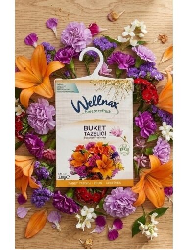 WELLNAX Breeze Refresh gėlių kvapo pakabinamas gaiviklis spintoms, 21g WELLNAX Breeze Refresh gėlių kvapo pakabinamas gaiviklis spintoms, 21g